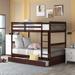 Twin-Over-Twin Wooden Bunk Bed with Ladders and Two Storage Drawers