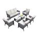 7-Piece Outdoor Garden Furniture Set for 7-9, PE Rattan Wicker Sectional Conversation Seating for Porch & Balcony