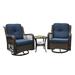 3 Pieces Rattan Bistro Set 2 Swivel Chairs and Tempered Glass Table