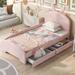 Cute Twin Size Upholstered Platform Bed with Cartoon Ears Shaped Headboard, Wooden Daybed Frame with 2 Drawers for Kids,Teens