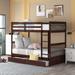 Twin Over Twin/Full Over Full Wood Bunk Bed w/ 2 Storage Drawers and Ladder, Convertible Bunk Bed Can Be Divided Into 2 Daybeds