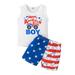 Shiningupup Summer Boys White Independence Day Buggy Cartoon Print Happy American Boy Sleeveless Tops and Shorts Set 6 Months To 5 Years Girls Size 6 Boys