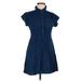 Monteau Casual Dress - A-Line High Neck Short sleeves: Blue Print Dresses - Women's Size Medium