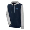 Men's Antigua Navy/Gray Seattle Seahawks Throwback Logo Victory Colorblock Pullover Hoodie