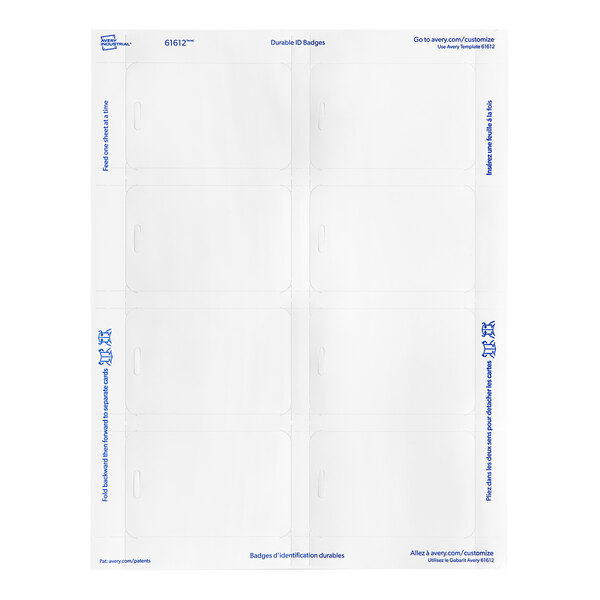 Avery® 2 1/8" x 3 3/8" Vertical Blank White Double-Sided Laser Printable ID Badge / Name Tag with Clip Hole - 80/Pack