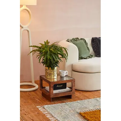 Cynthia Glass Top Square Coffee Table - Brown 38cm x 38cm x 30cm at Urban Outfitters