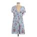 Express Casual Dress - Mini V Neck Short sleeves: Blue Floral Dresses - Women's Size Medium