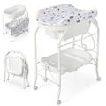Maxmass 4-in-1 Baby Changing Table, Portable Infant Diaper Care Station with PVC Pad, Bath Tub, Storage Tray and Lockable Wheels, Folding Newborn Dresser Nappy Changer (White)
