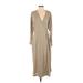 H&M Casual Dress - Midi V-Neck Long sleeves: Tan Solid Dresses - Women's Size 5