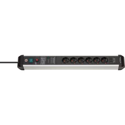 Steckdosenleiste BRENNENSTUHL "Premium-Pect-Line", schwarz (silber, schwarz), B:7,5cm H:61,5cm T:9,5cm, Steckdosenleisten, USB Power-Delivery Typ C, 1x USB-A, Überspannungsschutz und Schalter