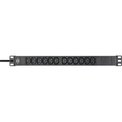 Steckdosenleiste BRENNENSTUHL "Alu-Line 19"", schwarz (silber, schwarz), B:7,5cm H:52cm T:5cm, Steckdosenleisten, mit 12x Kaltgerätesteckdosen C13, Kaltgerätestecker C14