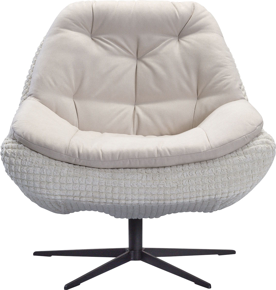 Drehsessel EXXPO - SOFA FASHION "Dim, Loungesessel im Materialmix, Design und Komfort, Solitärmöbel", beige (ecru), B:89cm H:97cm T:88cm, Sessel, Drehsessel bequem gepolstert mit elegantem Metall-Sternfuss