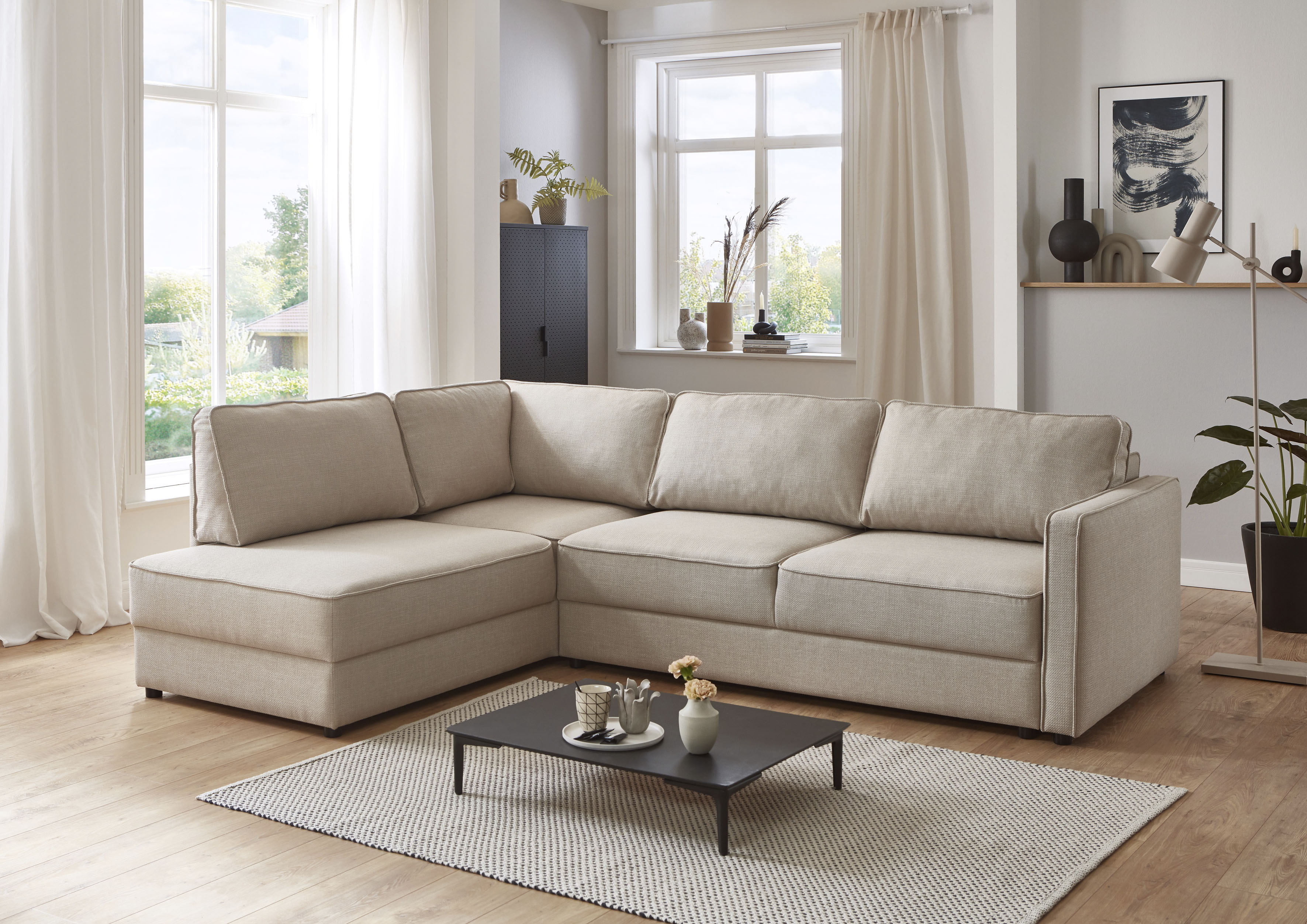 Schlafsofa "Chill", beige (creme), B:250cm H:86cm T:200cm, 100% Polyester, ATLANTIC HOME COLLECTION, Sofas, Ecksofa mit Bettfunktion und Bettkasten