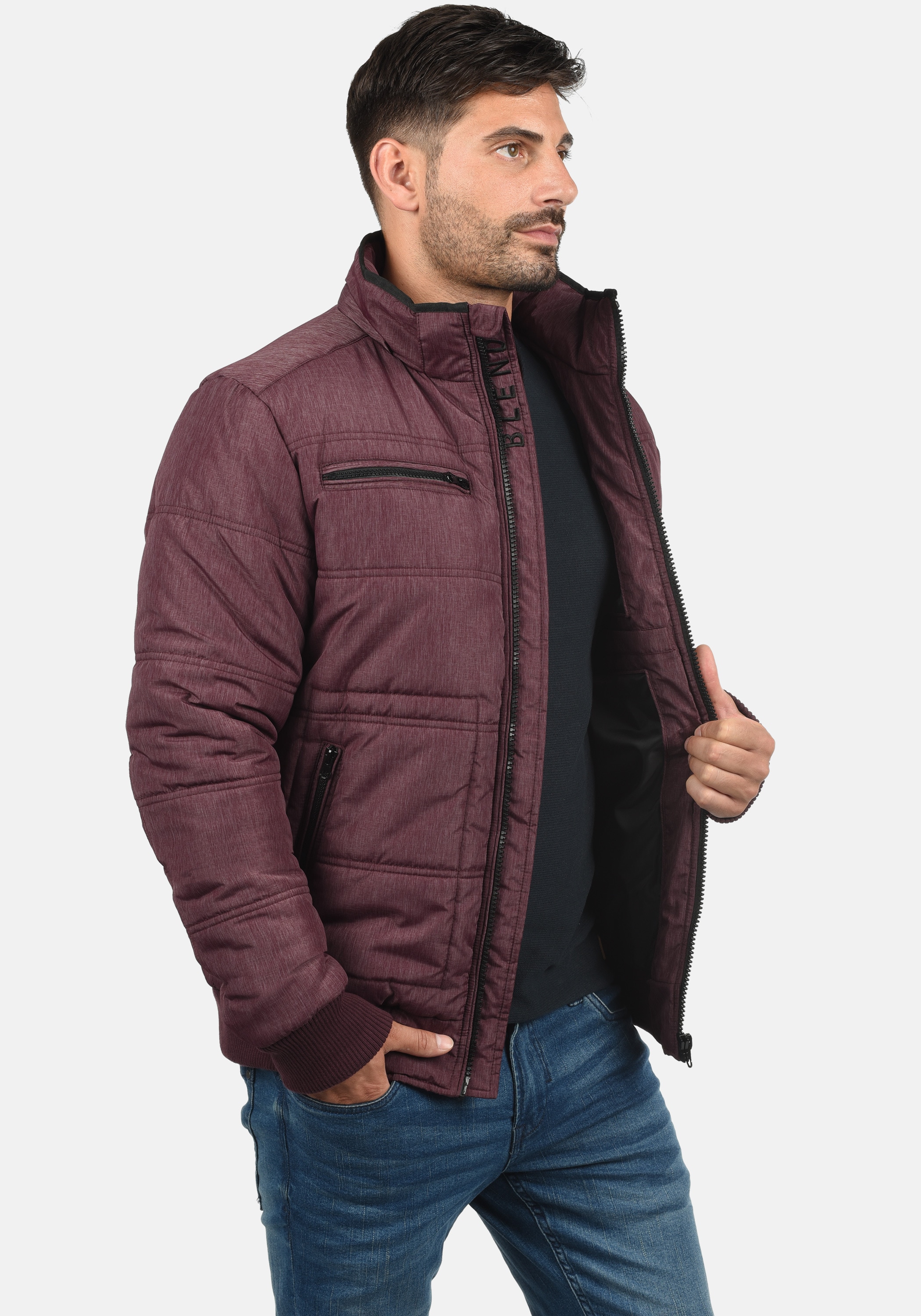 Winterjacke BLEND "BHBoris", Herren, Gr. M, rot (wine rot), 65% Nylon, 35% Polyester, regular fit normal, ohne Ausschnitt, eingesetzt Rippbündchen, Jacken Winterjacke, Warme Jacke mit abnehmbarer Kapuze