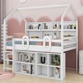 Isabelle & Max™ Akeia Twin Size House Loft Bed w/ Multiple Storage Shelves, Wood in White | 75.1 H x 42.4 W x 77.8 D in | Wayfair