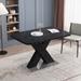 Modern Square Dining Table with Printed Marble and X-Shape Leg with Metal Base