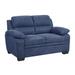 Hugh 58 Inch Loveseat, Blue Fabric, Pillow Armrests, Channel Tufted Back