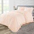 Full/Queen Size Egyptian Cotton 1000 Thread Count Duvet Cover Trimmed Ruffle Ultra Soft & Breathable 3 Piece Luxury Soft Wrinkle Free Cooling Sheet (1 Duvet Cover with 2 Pillowcases Peach)