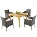 Gymax 5 PCS Patio Dining Set Acacia Wood Table w/ 1.9 Umbrella Hole Cushioned Chairs