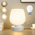 Touch Bedside Table Lamp - Modern Small Lamp for Bedroom Living Room Nightstand Desk Lamp with White Opal Glass Lamp Shade Warm LED Bulb 3 Way Dimmable