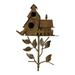 RnemiTe-amo Country Cottage Bird House Stakes for Outside Baroque Cottage Bird House Stake for Outside with Poleï¼ŒDistressed Teal Metal Birdhouse with Pole Stand Decorative Outdoor Yard Art