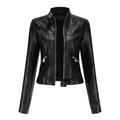 Tops For Women Women S Slim Leather Stand Collar Zip Motorcycle Suit Belt Coat Jacket Tops Black Xl