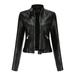 Tops For Women Women S Slim Leather Stand Collar Zip Motorcycle Suit Belt Coat Jacket Tops Black Xl