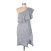 Bar III Casual Dress - Mini One Shoulder Sleeveless: Gray Stripes Dresses - Women's Size Large