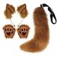 BYNYXI 3PCS Fox Ears Headband Fox Fur Tail Cosplay, Fluffy Tail Ears and Paws Gloves Set Halloween Party Fancy Dress Ladies Kids Halloween Wolf Fox Tail Clip Ears