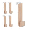 Relaxdays Set of 5 Door, Wood & Iron, for Jackets, Towels, Hallway Coat Hook, HWD: 13 x 2.5 x 6 cm, White/Natural