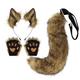 BYNYXI 3PCS Fox Ears Headband Fox Fur Tail Cosplay, Fluffy Tail Ears and Paws Gloves Set Halloween Party Fancy Dress Ladies Kids Halloween Wolf Fox Tail Clip Ears