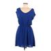 Lush Casual Dress - Mini V Neck Short sleeves: Blue Solid Dresses - Women's Size Medium