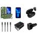 Accessories Bundle Pack for iPhone 14 Case - Rugged Camera Protection Stand Cover (Forest Green) Screen Protectors Earbuds 48W Car Charger UL Wall Charger Lightning Cables