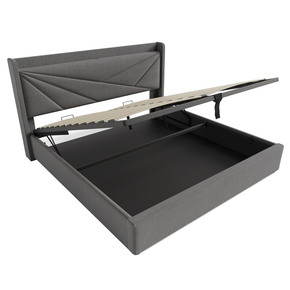 Merax Hydraulisches Polsterbett 160x200 Stauraumbett Doppelbett aus Leinen mit USB Typ C Ladefunktion & Lattenrost Grau Image