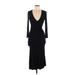 Donna Karan Collection Casual Dress - Midi V-Neck 3/4 sleeves: Black Solid Dresses - Women's Size P