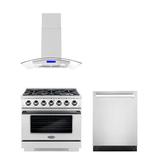 Cosmo 3 Piece Kitchen Appliance Package w/ 36" Gas Freestanding Range, Built-In Dishwasher, & Island Range Hood in White | Wayfair COS-4PKG-1137