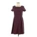 Talbots Casual Dress - A-Line Square Short sleeves: Burgundy Print Dresses - Women's Size 6 Petite