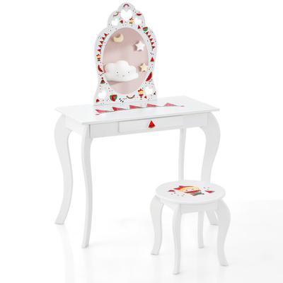 Costway 2 in 1 Children Pretend Makeup Vanity Set with Removable Mirror and Storage Drawer-White