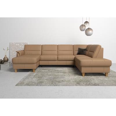 Wohnlandschaft HOME AFFAIRE "Palmera U-Form", braun (cappuccino), B:308cm H:89cm T:212cm, Luxus-Microfaser (100% Polyester), Struktur (100% Polyester), Luxus-Microfaser in Lederoptik (100% Polyester), Sofas, Federkern, wahlweise mit Bettfunktion und... Image