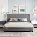 Queen Size Platform Bed Frame Tufted Headboard with 3 Drawers Grey