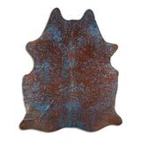 Hiero cowhide rugs for sale BLUE METALLIC ON BROWN rug