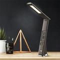 Yyeselk New LED electronic clock desk lamp foldable rechargeable reading lamp 3-speed dimming desk lamp with temperature display fine design faux leather grain premium desk lamp