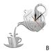 3D Acrylic Mirror Coffee Teapot Wall Clock Watch Creative Sticker K0U2