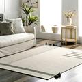 nuLOOM Loreta Simple Stripe Wool Tassel Area Rug 4 x 6 Ivory