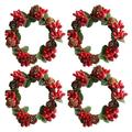 4 Pcs Mini Christmas Candle Ring Christmas Candle Holder Artificial Berry Candle Rings with Pine Cones Small Wreaths for Christmas Wedding Home Party Decoration