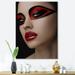 DESIGN ART Designart Red Lips Black Makeup On The Eyes of Mask Women Modern Canvas Wall Art Print 12 in. wide x 20 in. high