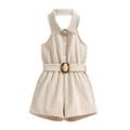 Clearance Sales Toddler Kids Baby Girls Jumpsuit Fashion Cute Solid Color Sleeveless Halter Neck Backless Belt Shorts Jumpsuit 5-6 Years