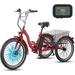 MOONCOOL 24 /26 7 Speed Electric Tricycle 350W 36V Electric Trike Motorized Three Wheel Electric Bicycle for Adults with Large Basket