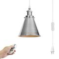 Kiven 1-Light Plug in Pendant Light Industrial Hanging Light with 15FT Cord Remote Control Dimmable Ceiling Pendant Light for Bedroom Hallway Foyer Kitchen Island E26 Socket Silver Finish