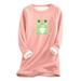 Womens Thermal Underwear Printed Loose Warm Casual Printed Top Autumn And Winter Plush Warm O Neck Top Thermal Undershirt Mint Green L